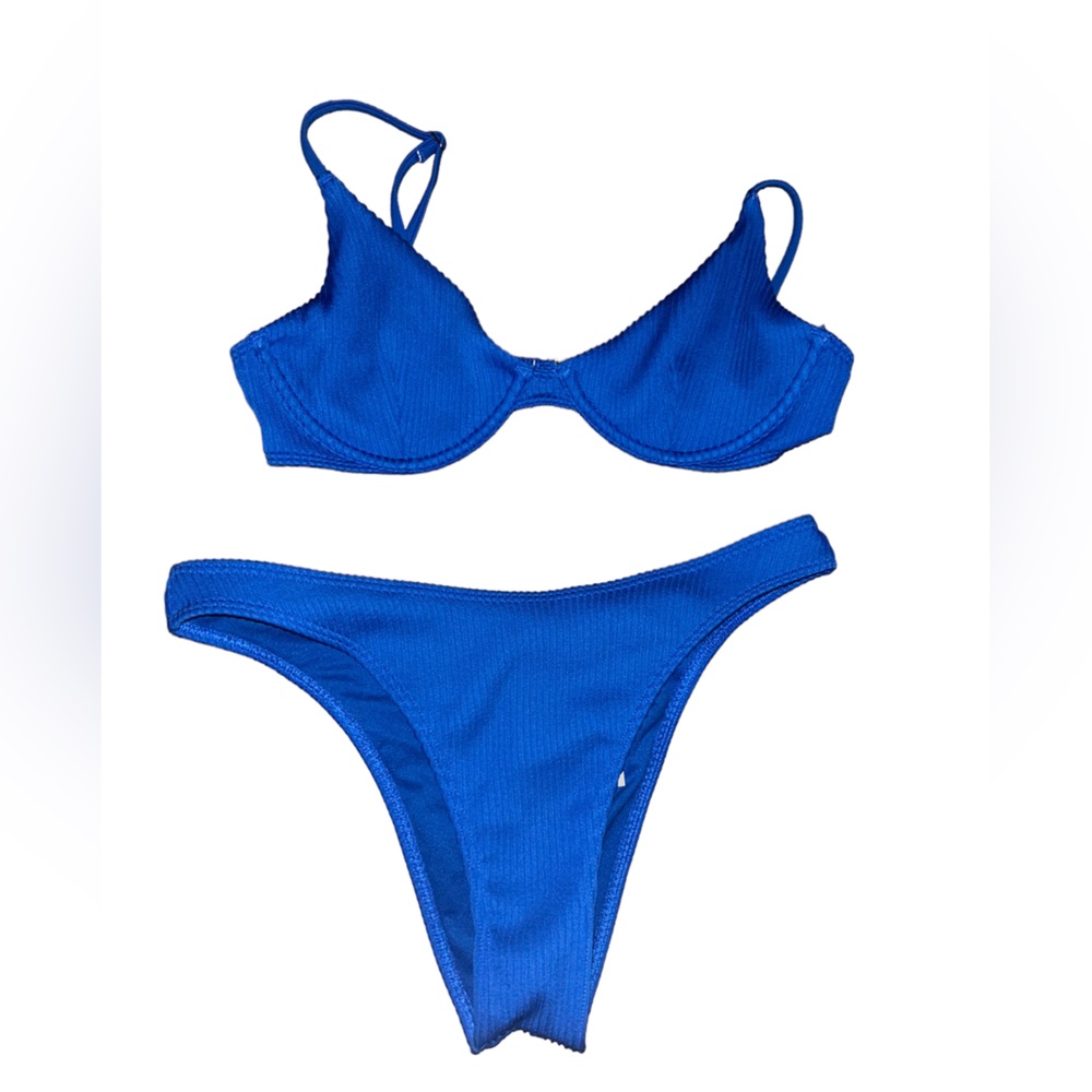 Hollister Royal Blue Ribbed Under Wire Bikini, Small Top, Medium Bottom